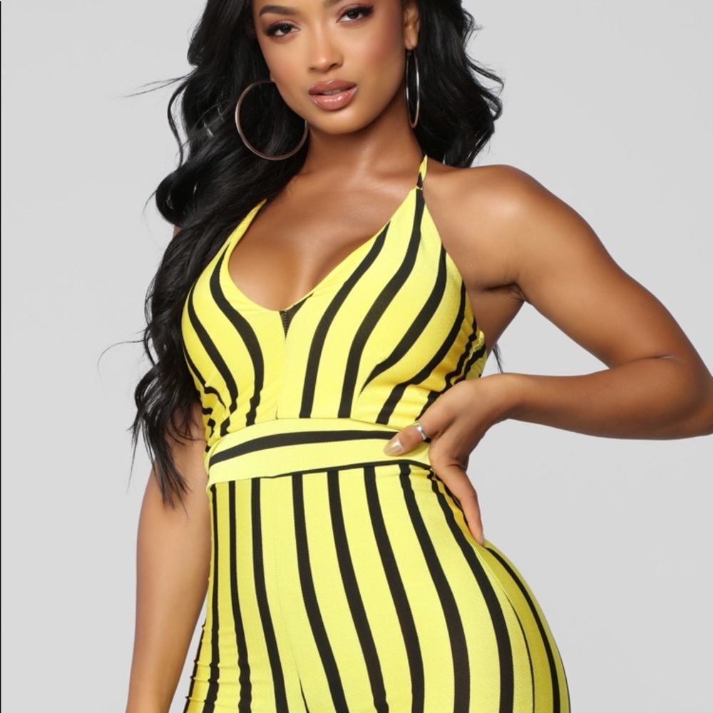 Worn once Size L Yellow and Black halter bodysuit - Picture 3 of 8